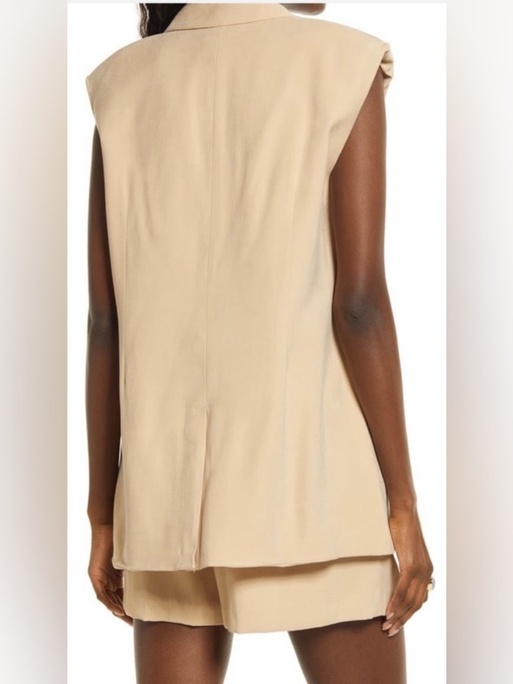 Open Edit Sleeveless Blazer Style Vest with Single Button Closure - Picture 4 of 16